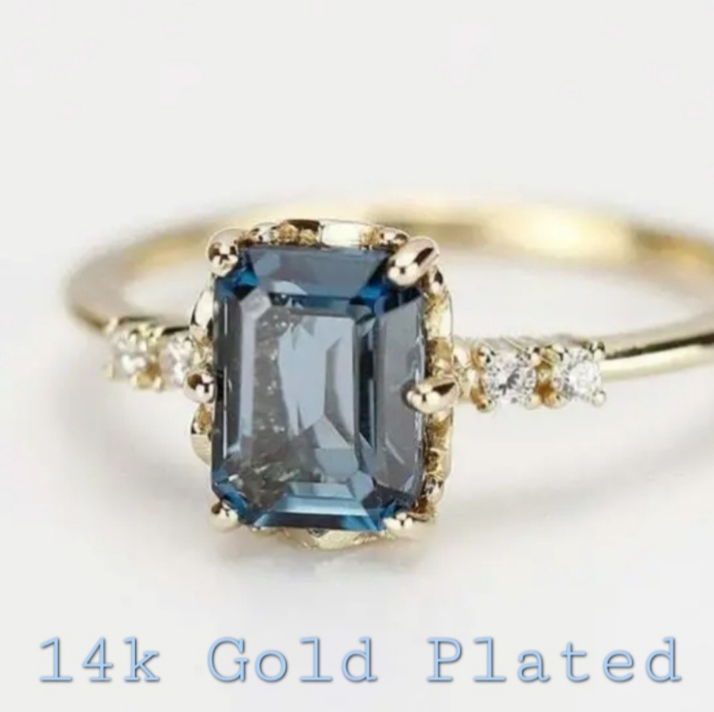 Elegant 14k Gold Plated. Blue Water Stone. Size 7 NWT Fast Ship. So Pretty!!
